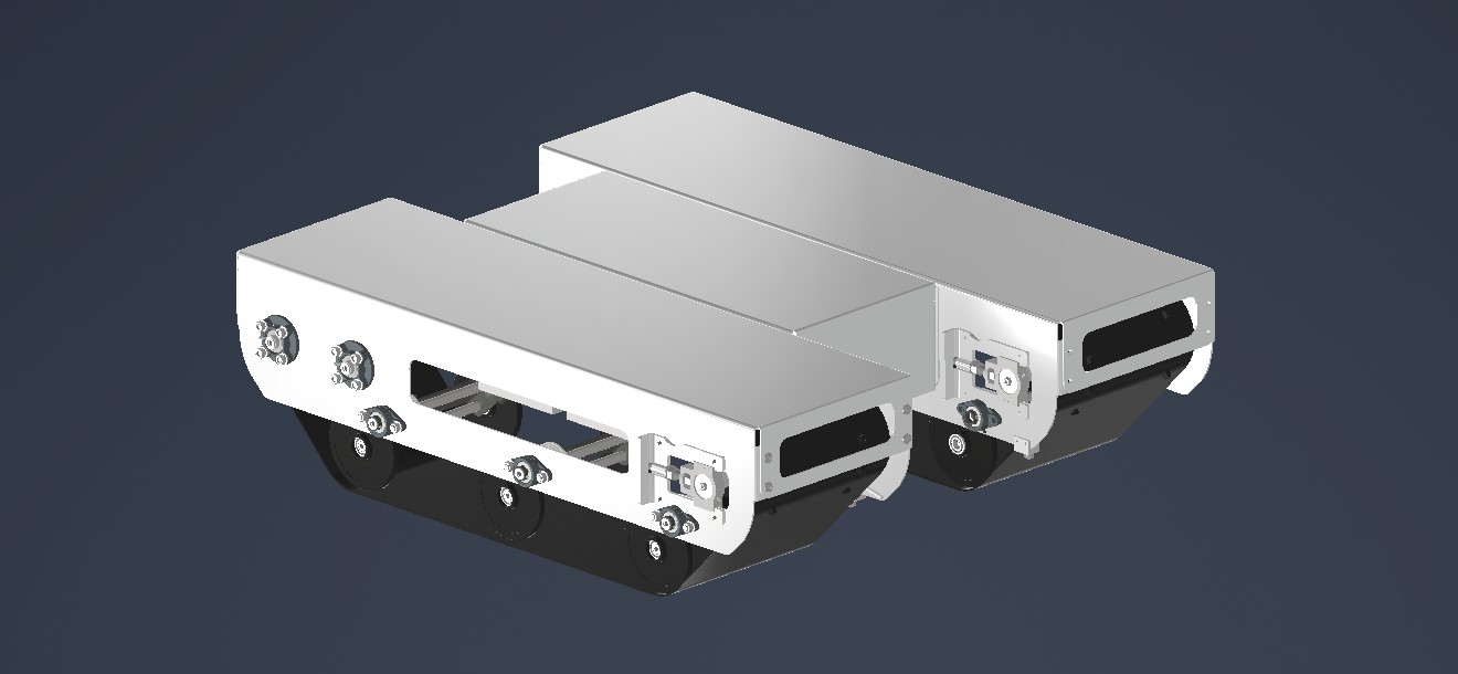 CAD render of the Crutchworks remote ground vehicle prototype tracked chassis